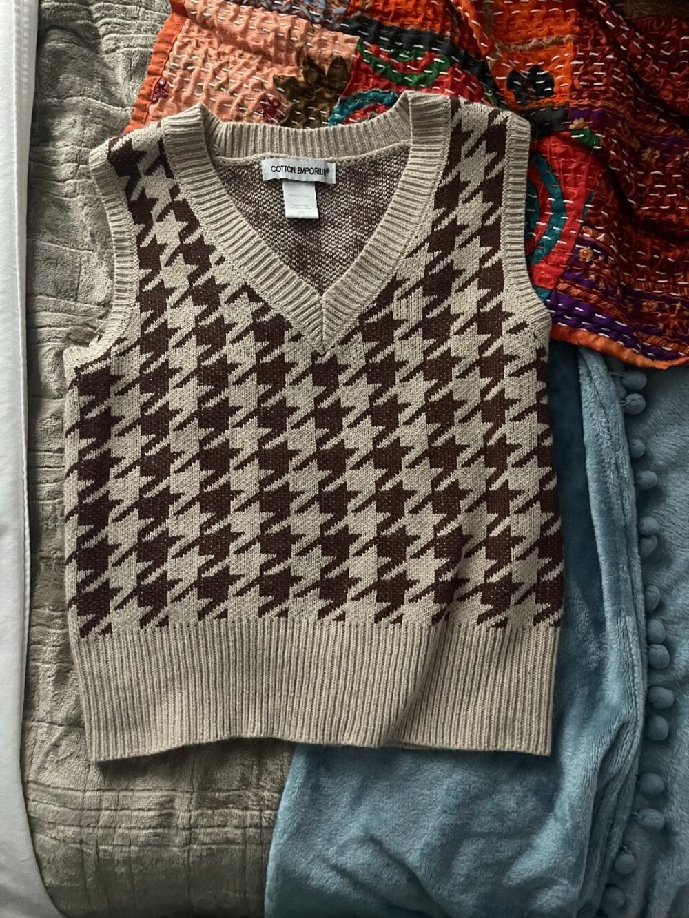 Cotton Emporium | Houndstooth Oversized V Neck Sweater Vest
